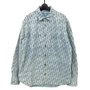 Dior Denim Shirt 013d585by989 Oblique Blue White 40 Long Sleeve Cotton